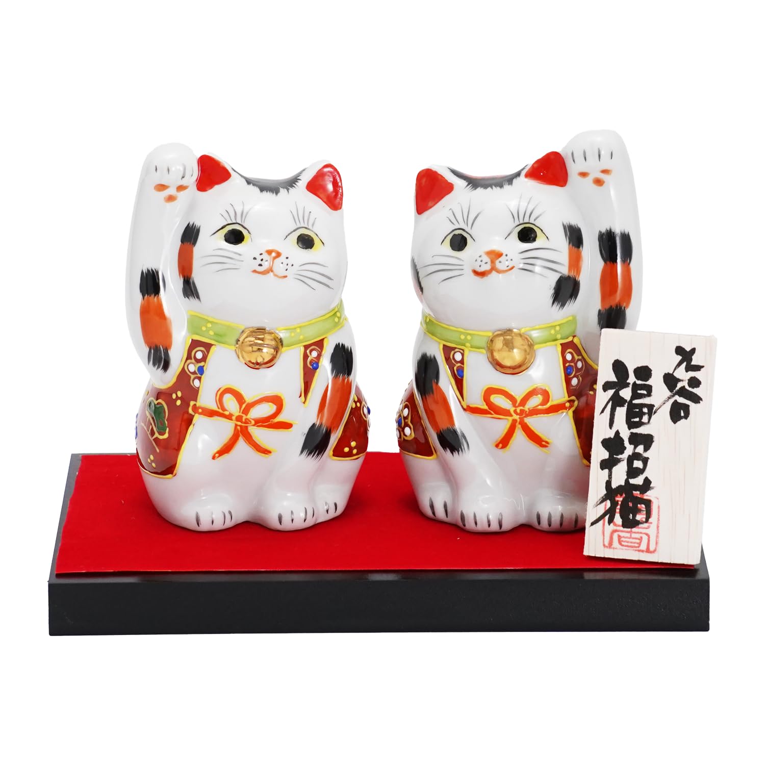 九谷焼　盛絵付け招き猫　高さ２９cm 九谷焼 盛絵付け招き猫 高さ29cm